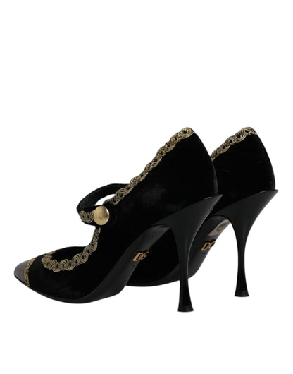 Black Velvet Gold Mary Janes Pumps Shoes