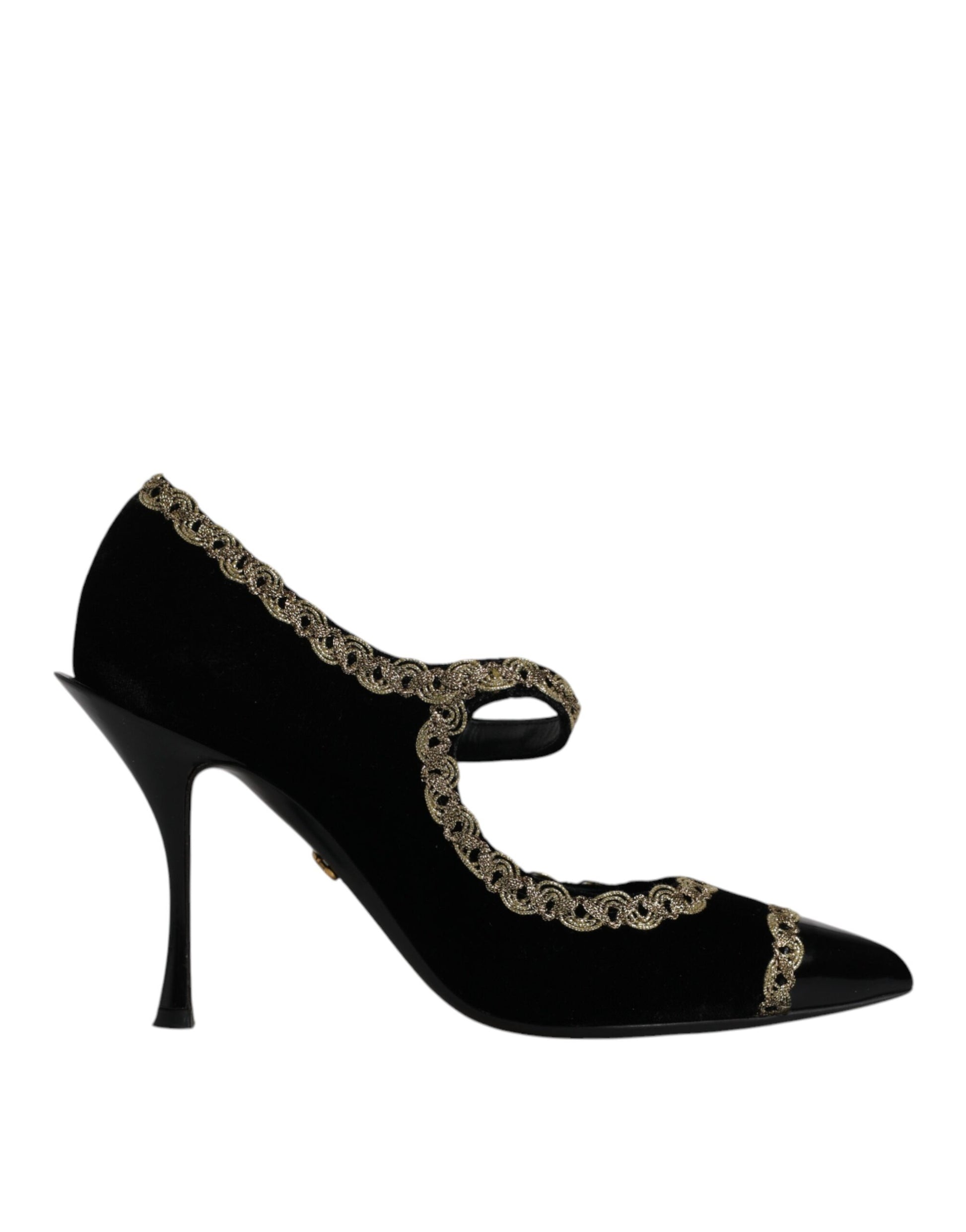 Black Velvet Gold Mary Janes Pumps Shoes