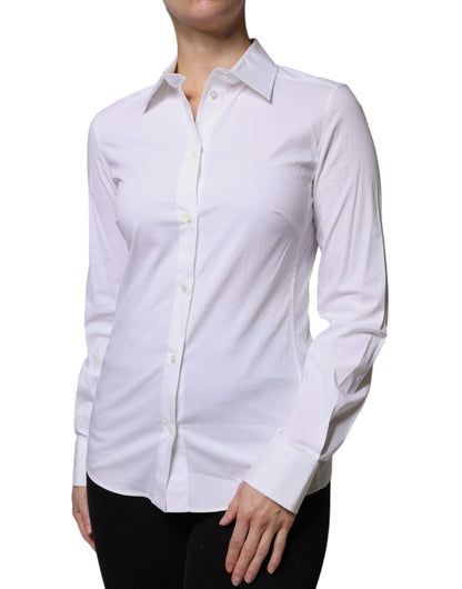 White Cotton Collared Long Sleeves Shirt Top