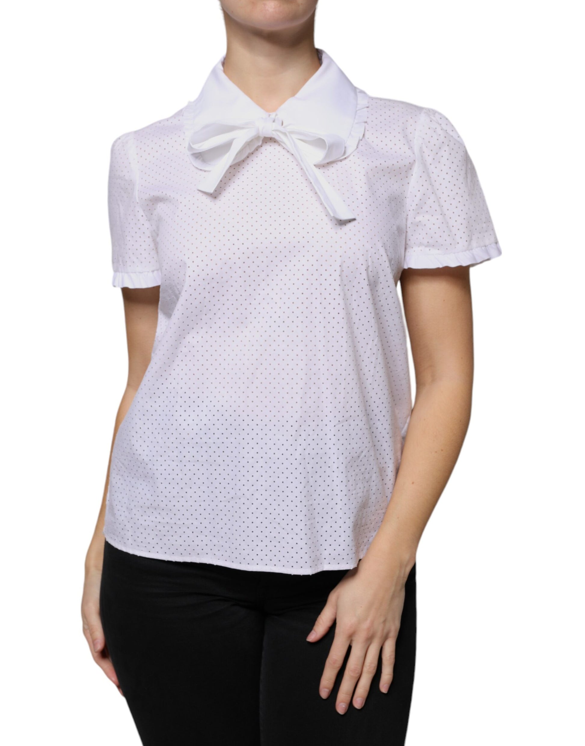 White Cotton Short Sleeves Collared Blouse Top