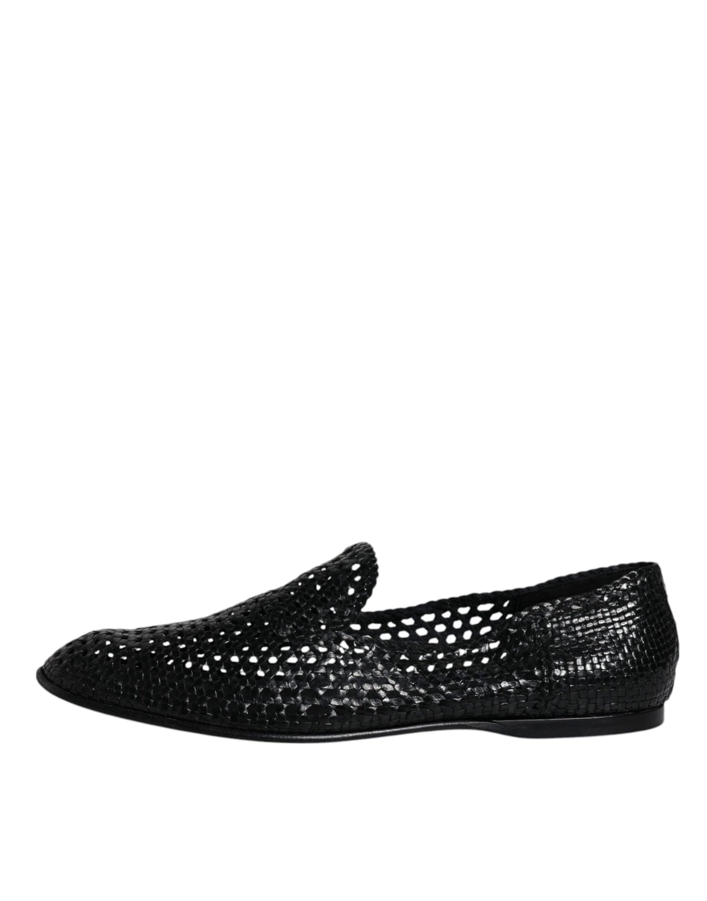 Black Woven Leather Slip On Loafers Shoes