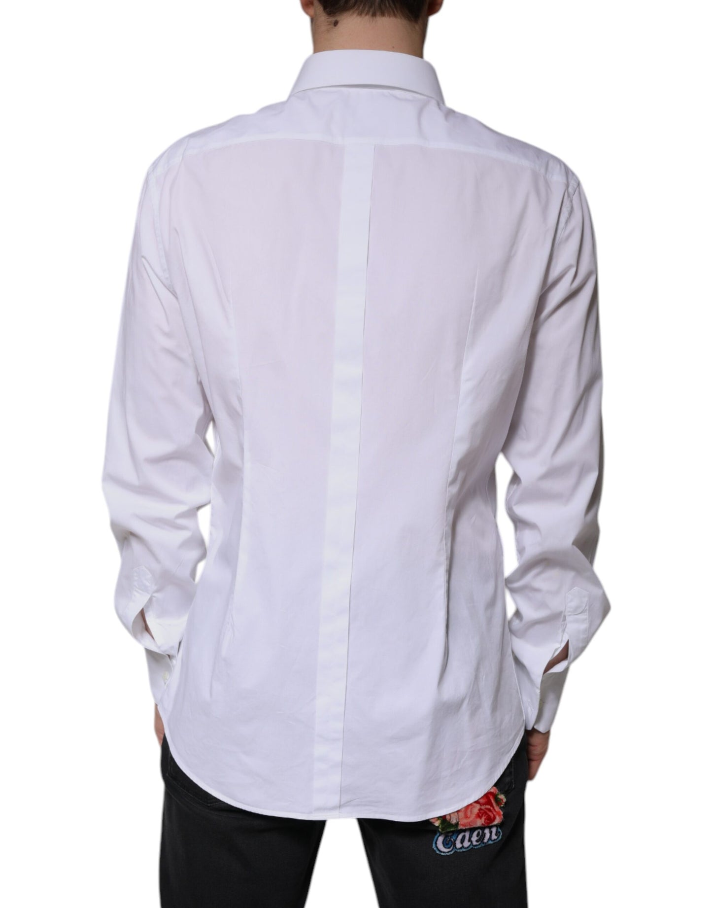 White Cotton Long Sleeve GOLD Dress Shirt