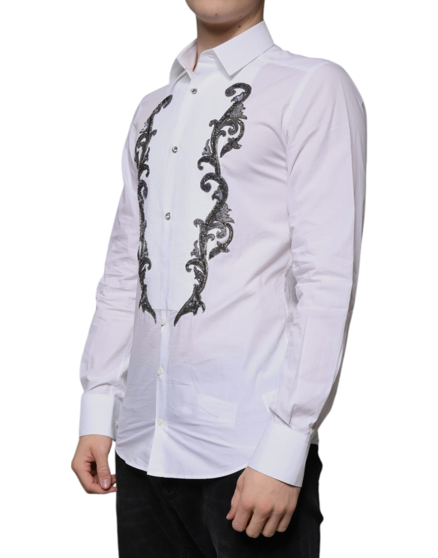 White Slim Fit Baroque GOLD Men Dress Shirt