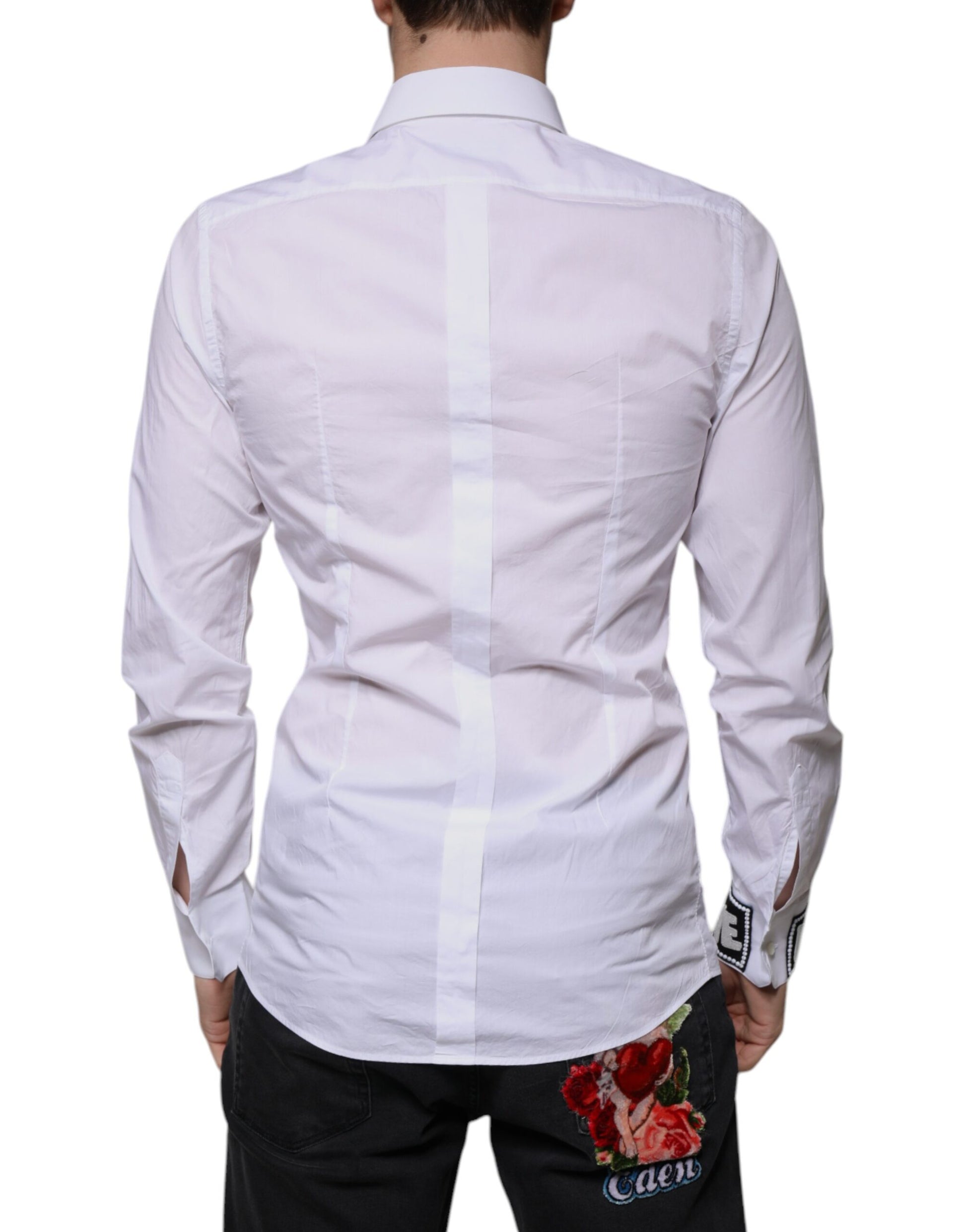 White Cotton Slim Fit Men GOLD Dress Shirt