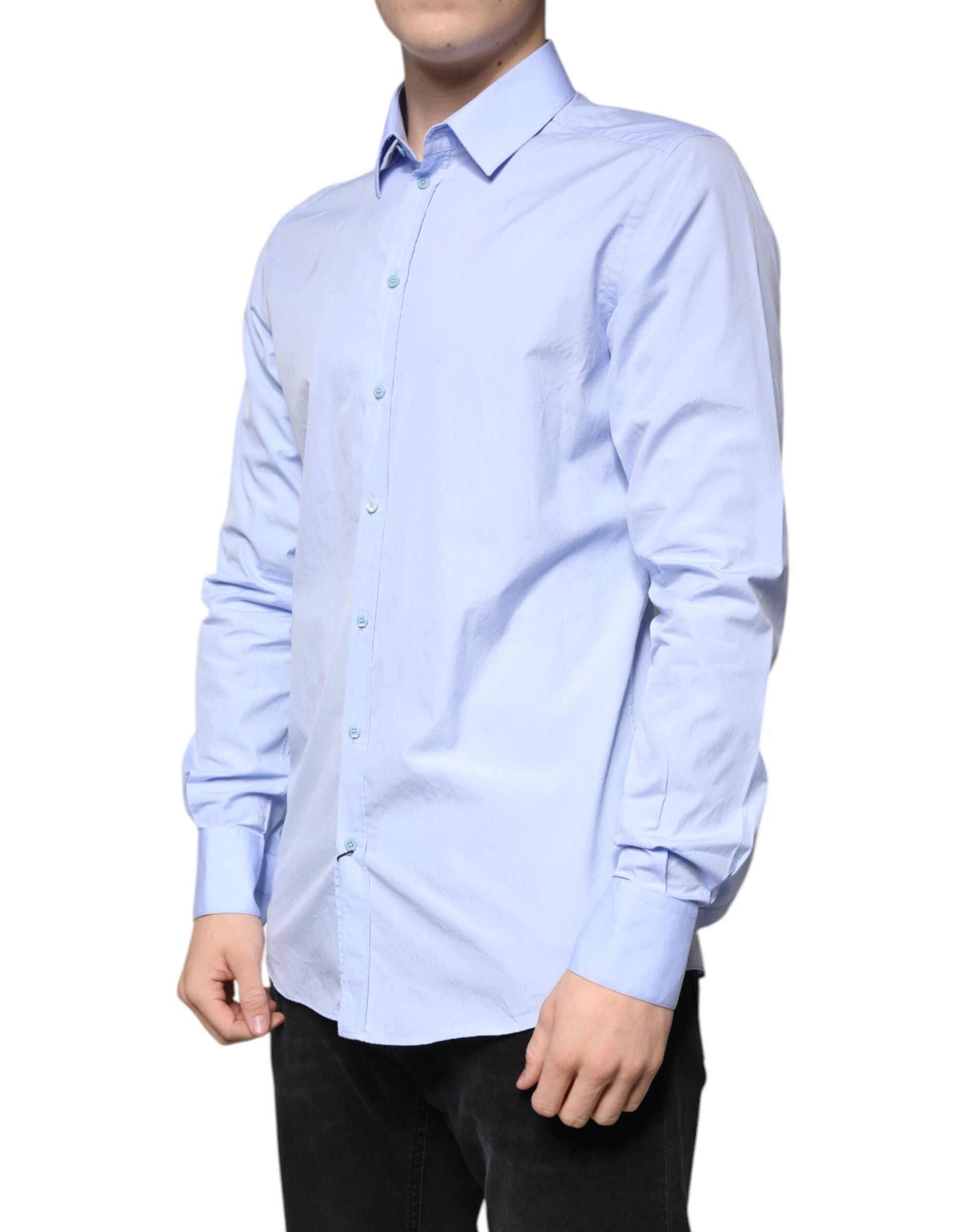 Light Blue Cotton Slim Fit GOLD Men Dress Shirt