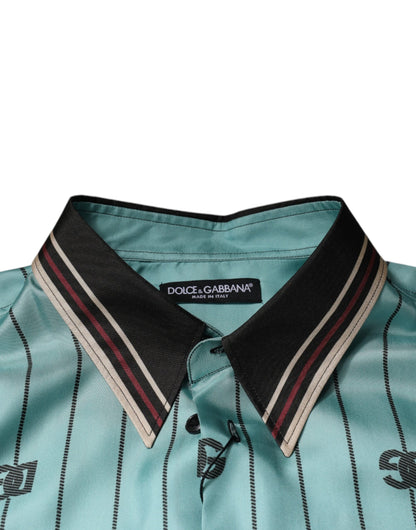 Green Striped Logo Short Sleeve Casual Shirt