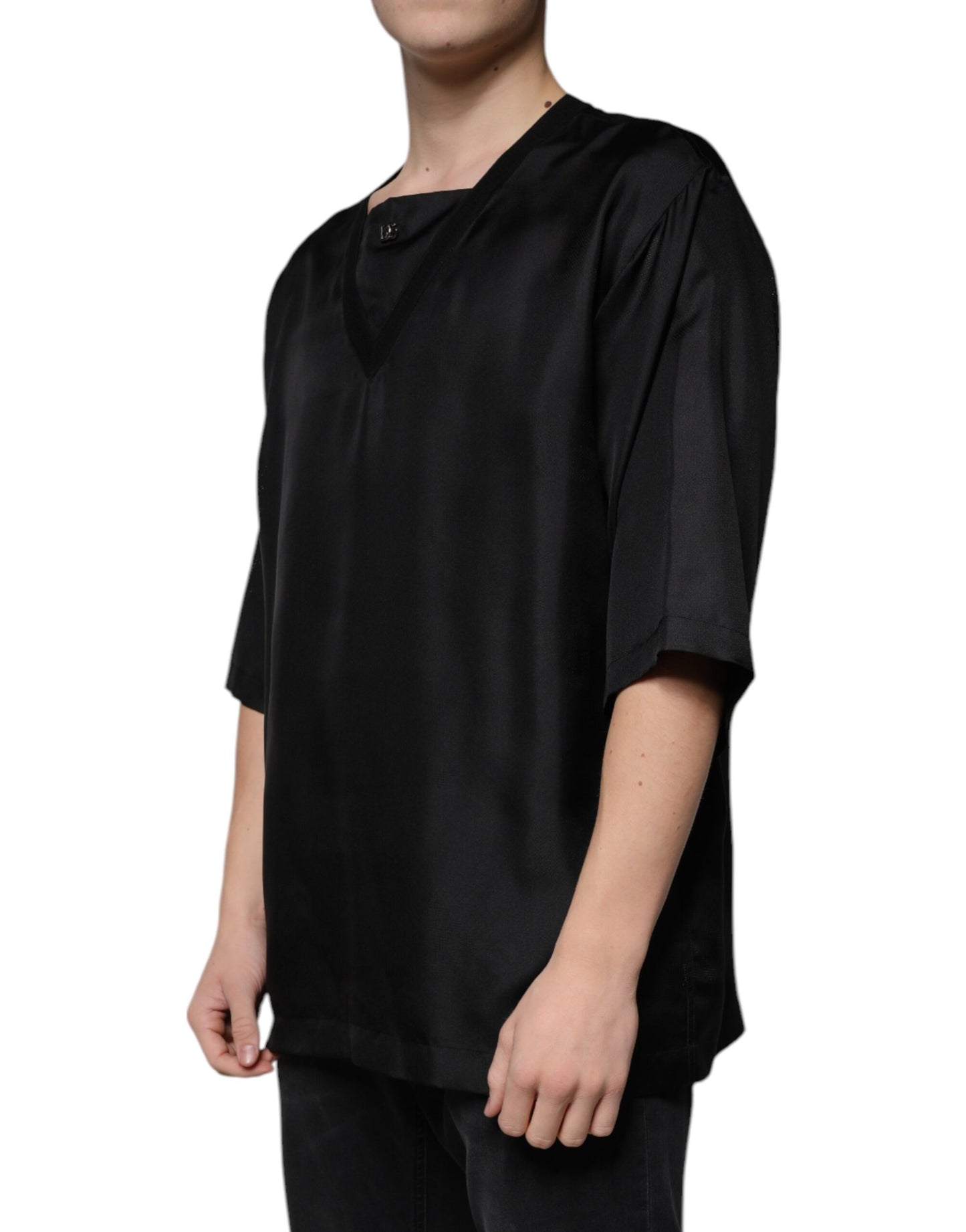 Black Cotton Square Neck Short Sleeve T-shirt