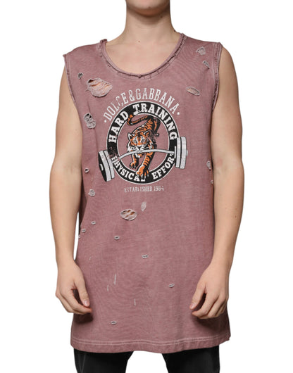 Brown Cotton Round Neck Sleeveless T-shirt