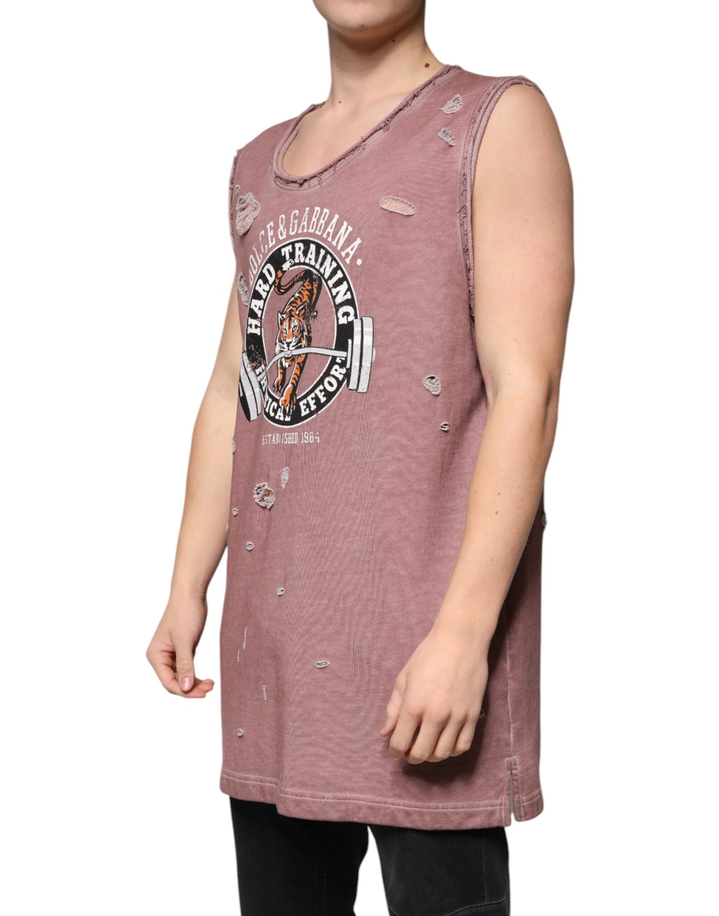 Brown Cotton Round Neck Sleeveless T-shirt