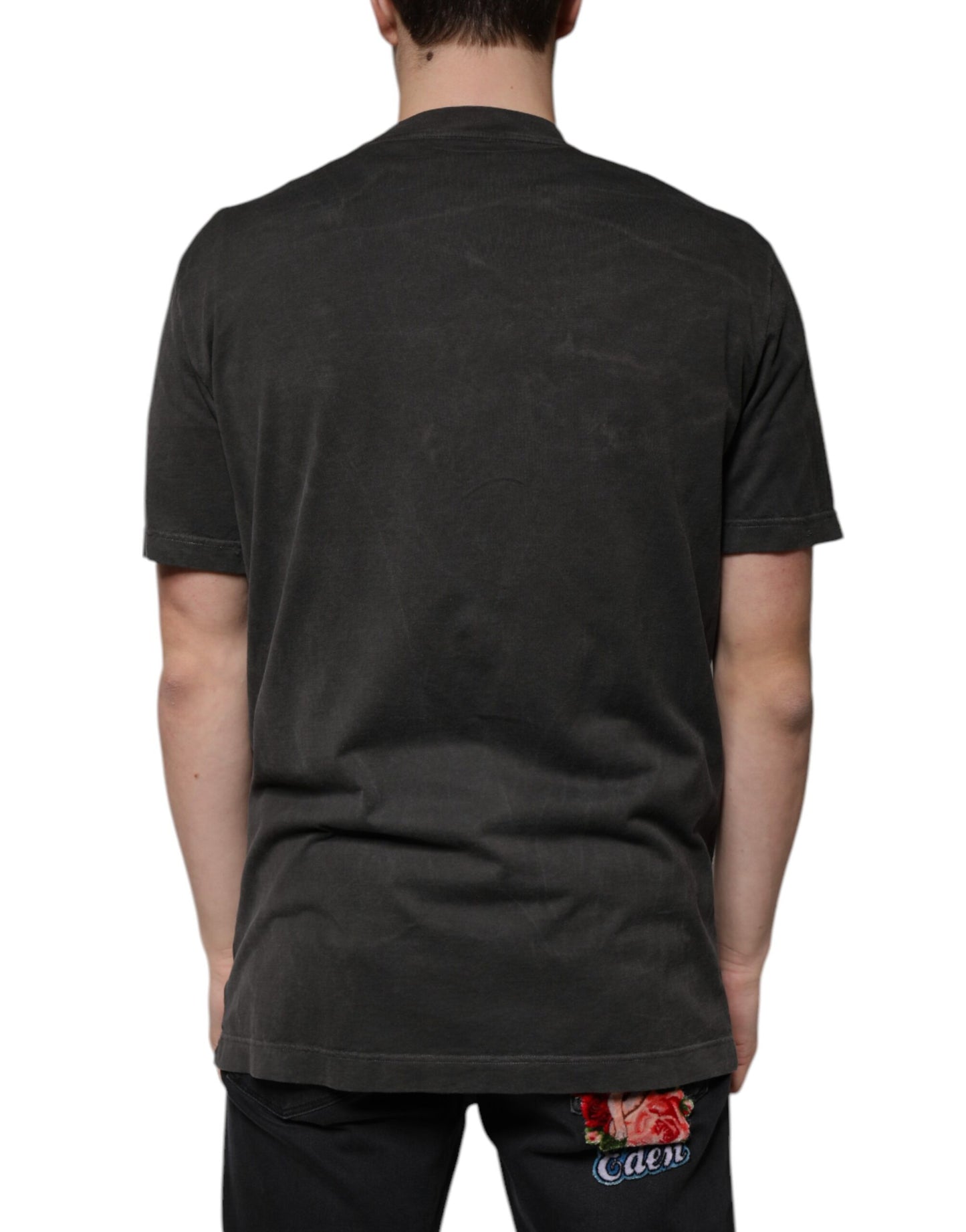 Black Cotton Crew Neck Short Sleeves T-shirt