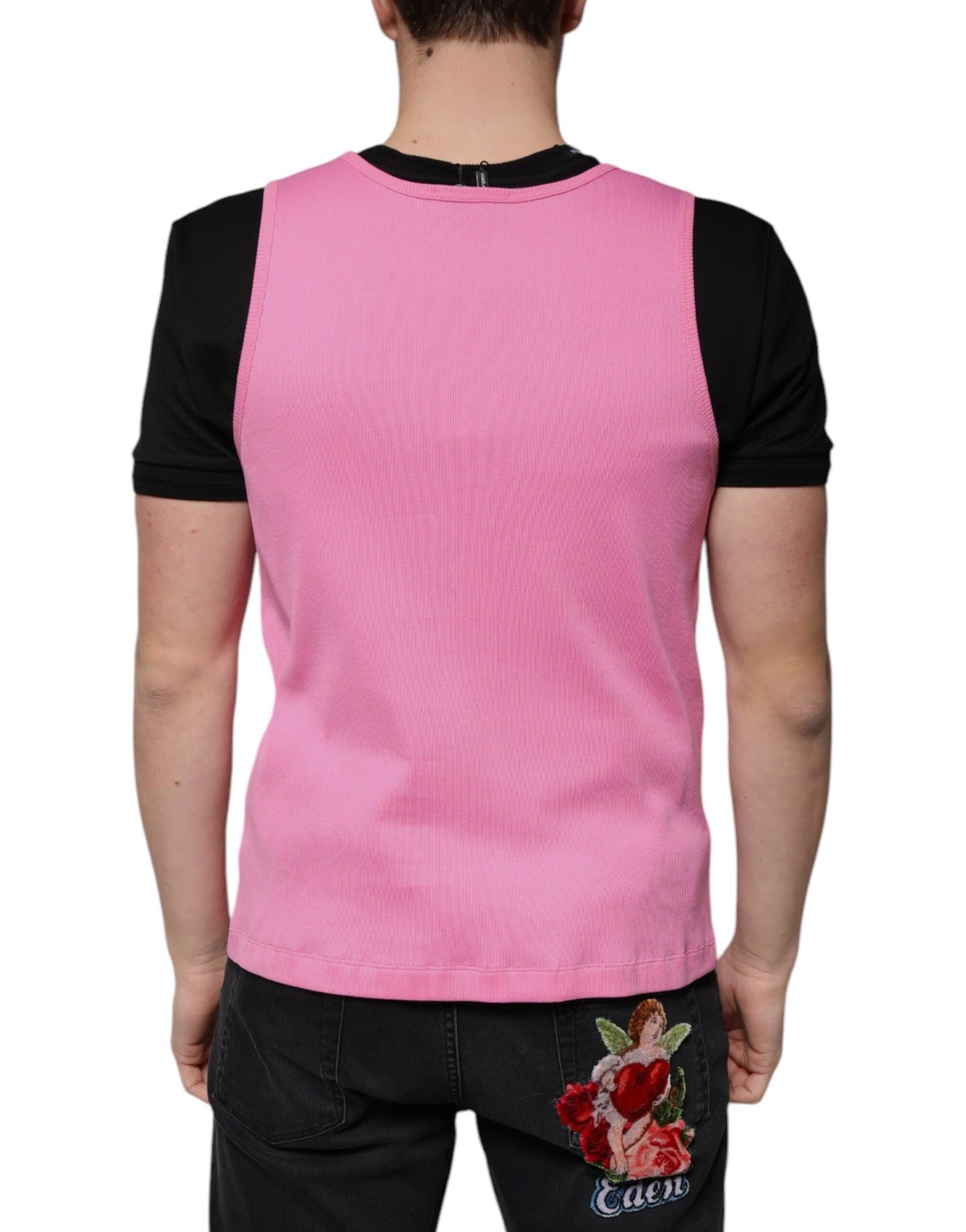 Pink Cotton Round Neck Sleeveless T-shirt