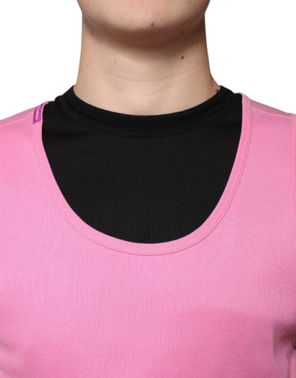 Pink Cotton Round Neck Sleeveless T-shirt