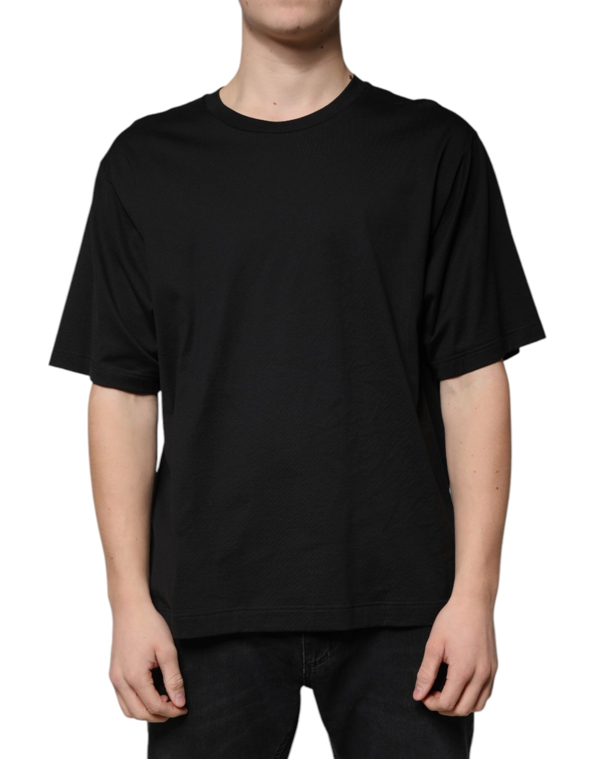 Black Cotton Crew Neck Short Sleeves T-shirt