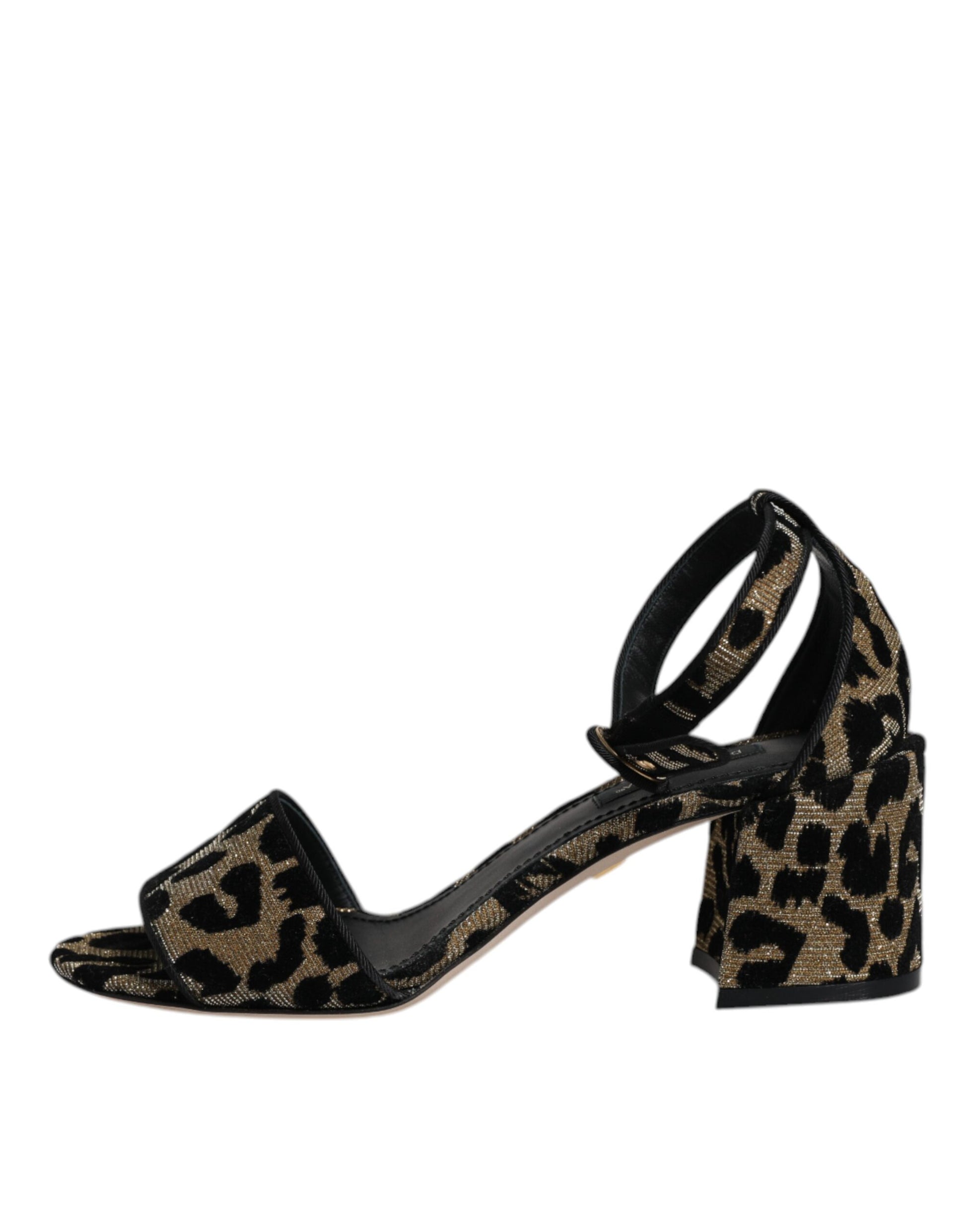 Gold Leopard Lurex Ankle Strap Heels Sandals Shoes