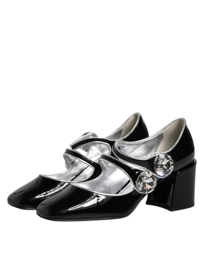 Black Patent Leather Crystal Mary Jane Pumps Shoes