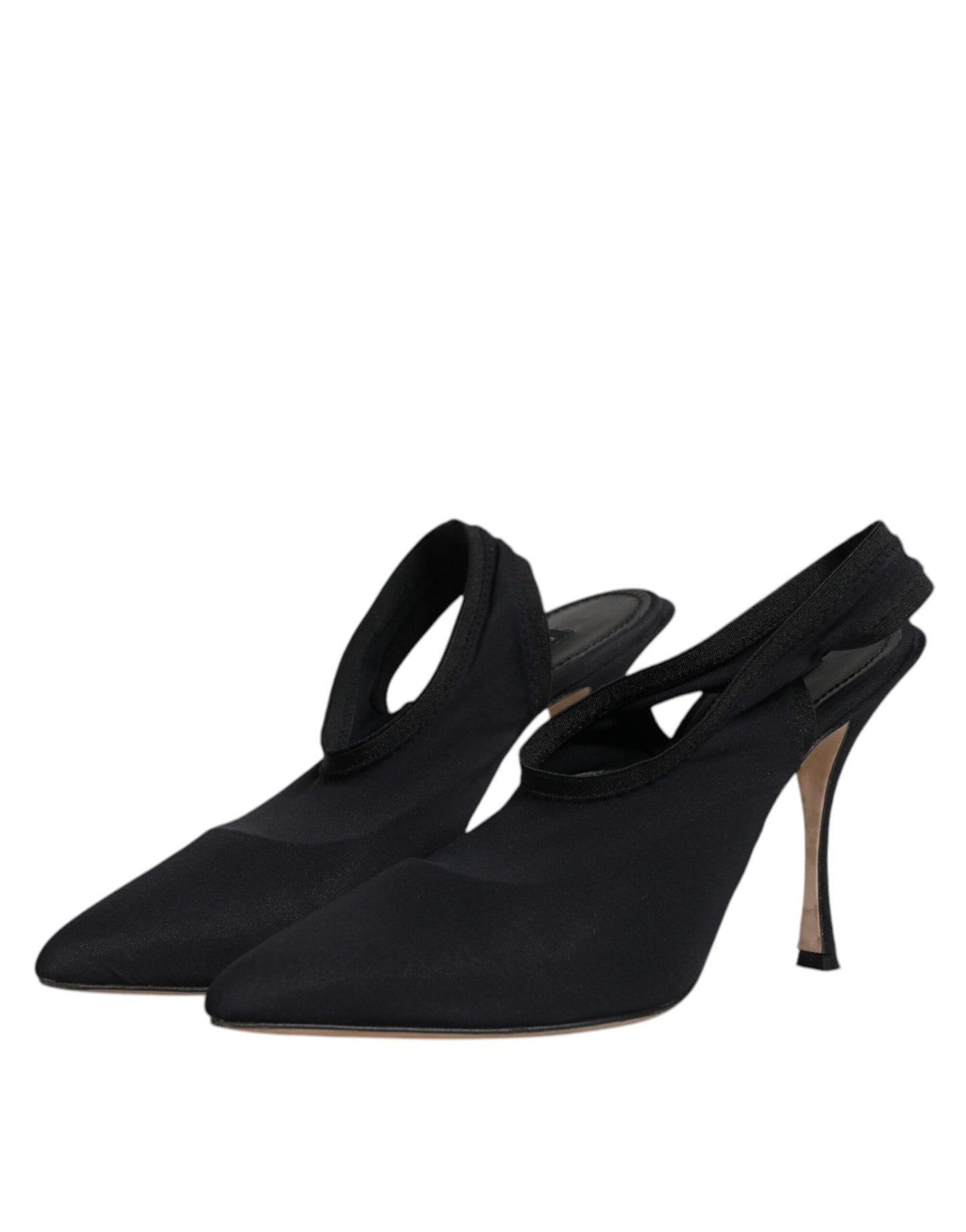 Black Jersey Stretch Heels Slingback Shoes