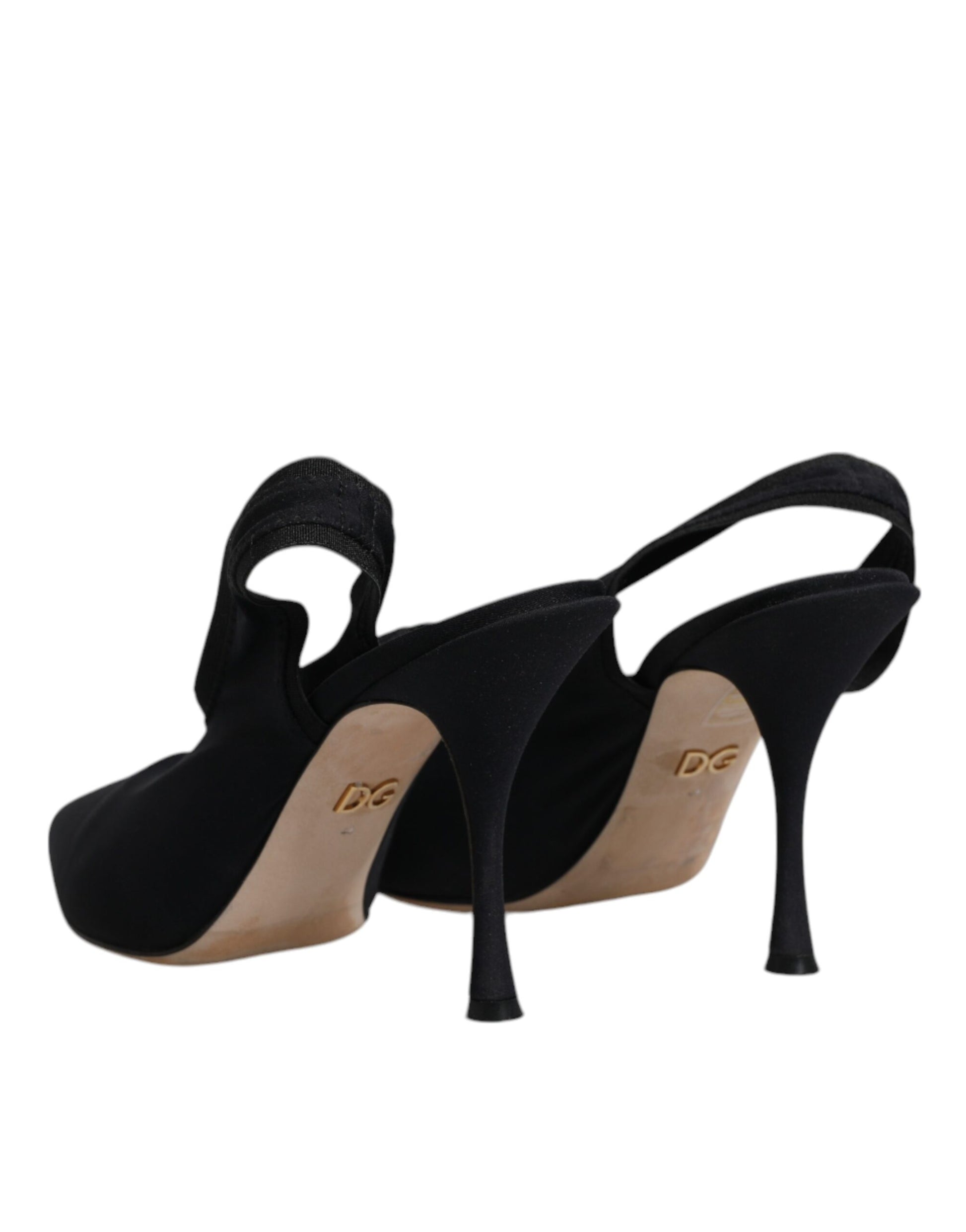 Black Jersey Stretch Heels Slingback Shoes