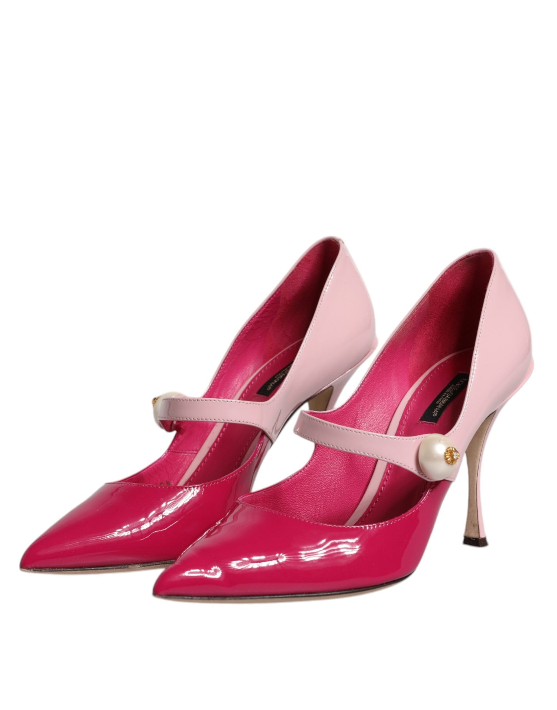 Two Tone Pink Leather Mary Jane Heels Pumps Shoes