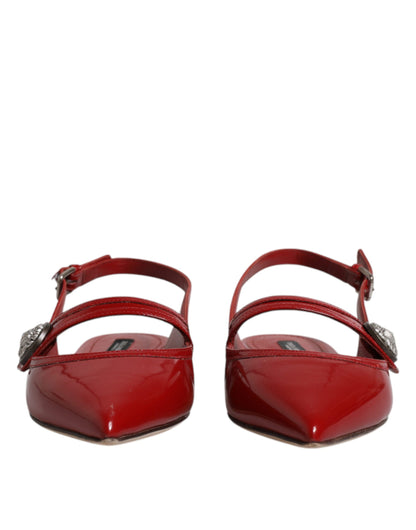 Red Leather Slingback Flats Sandals Shoes