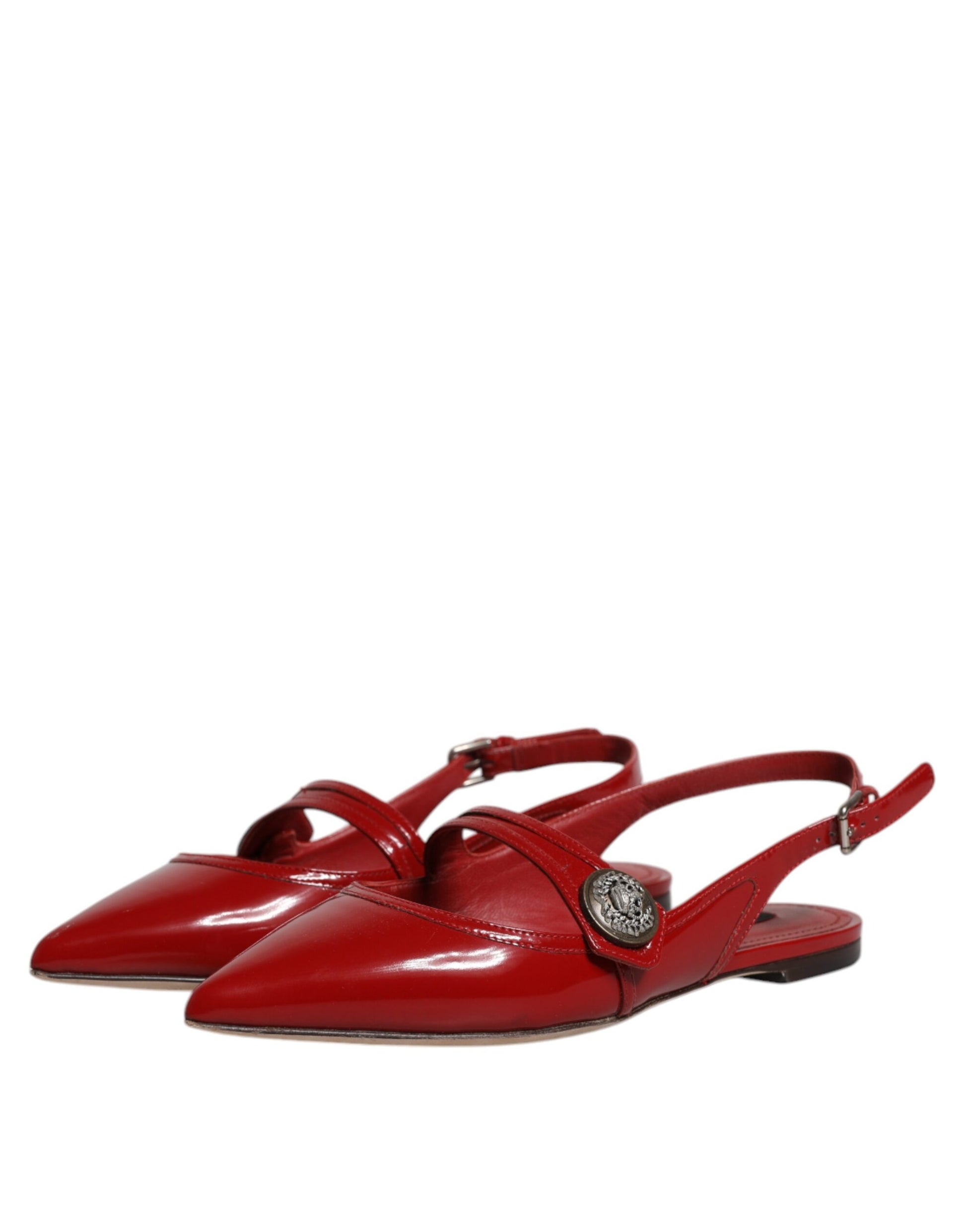 Red Leather Slingback Flats Sandals Shoes