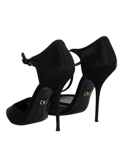 Black Mesh T-strap Stiletto High Heels Shoes