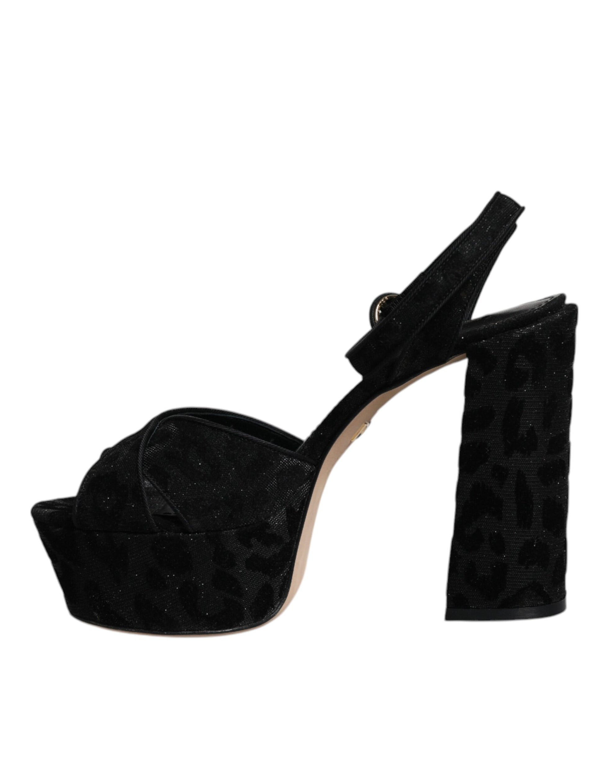 Black Leopard Platform Heels Sandals Shoes