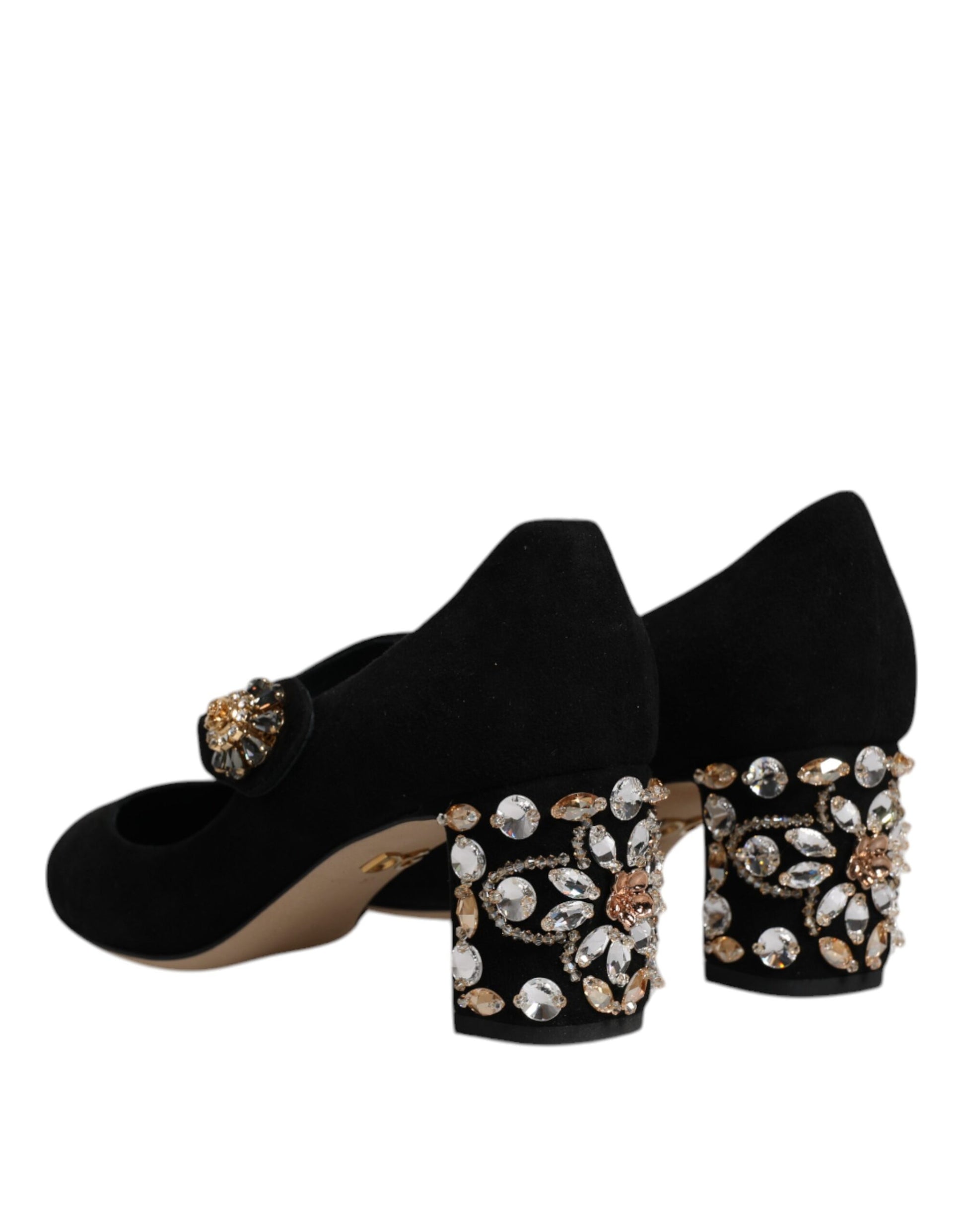 Black Suede Crystal Mary Jane Heels Shoes