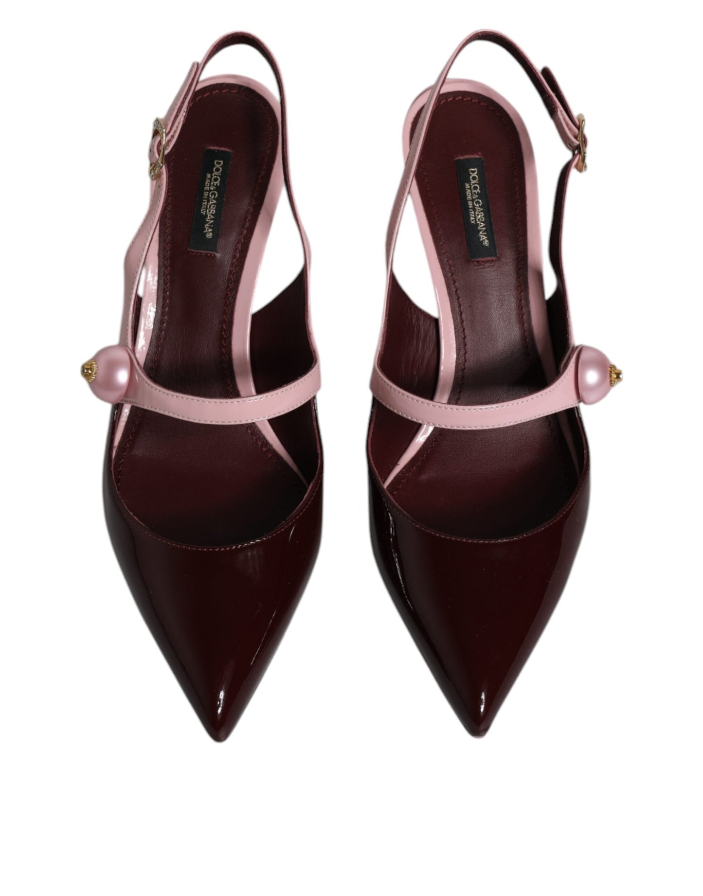 Pink Maroon Leather Kitten Heels Slingbacks Shoes