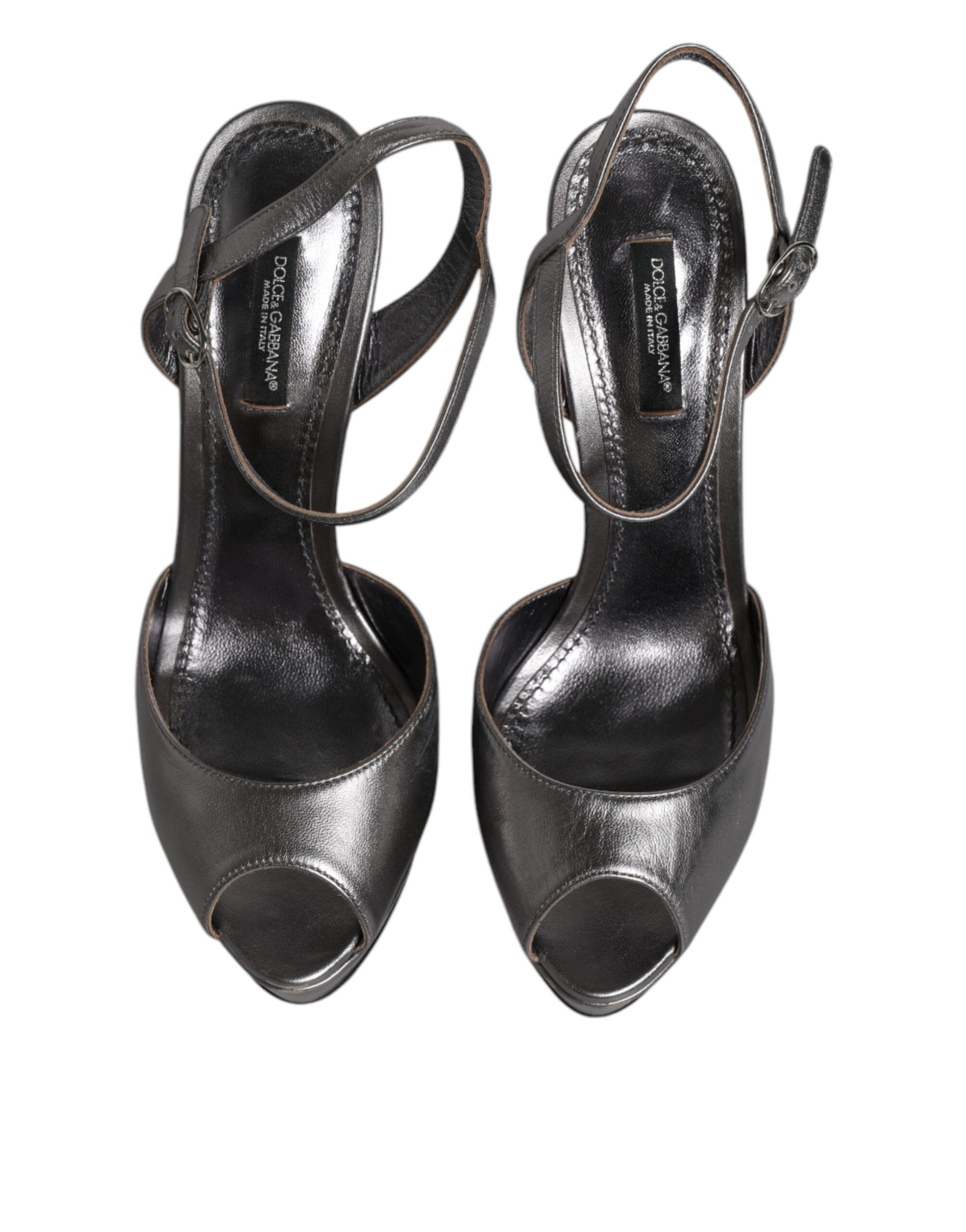 Silver Leather Platform Heels Sandals Shoes