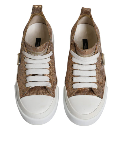 Gold White Logo Low Top Sneakers Shoes