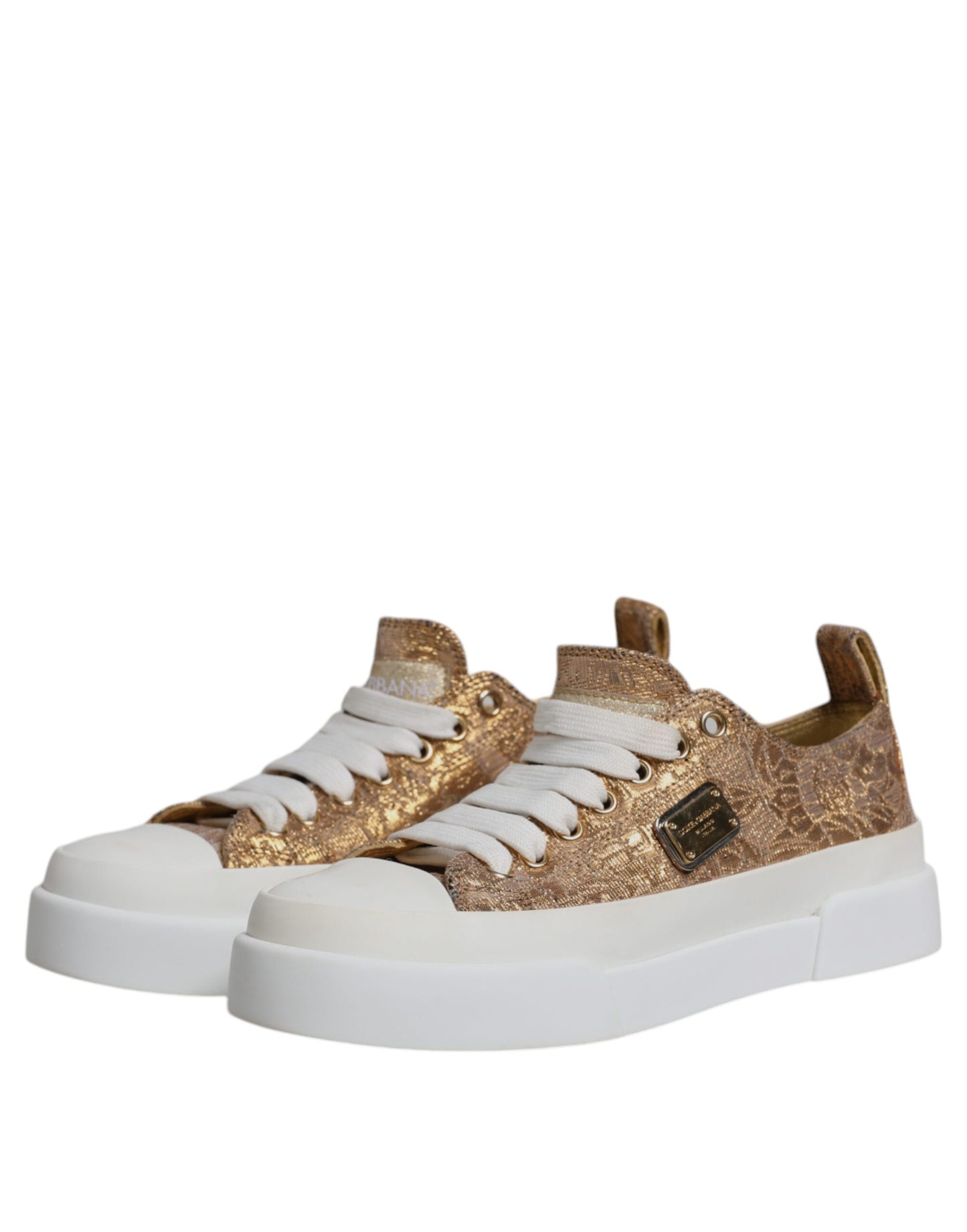 Gold White Logo Low Top Sneakers Shoes