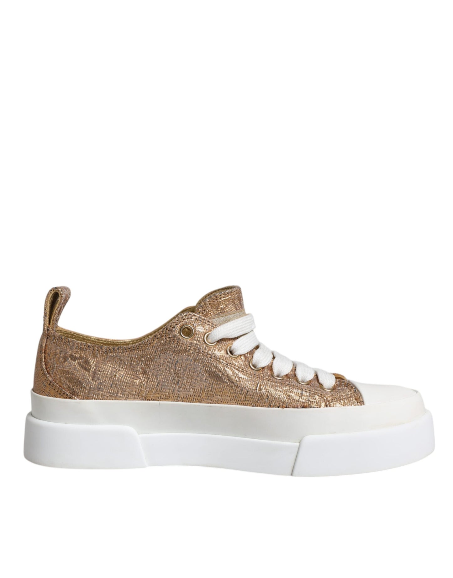 Gold White Logo Low Top Sneakers Shoes