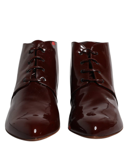 Maroon Leather Lace Up Ankle Boots Shoes