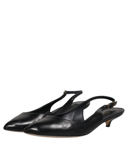 Black Leather Heels Slingbacks Bellucci Shoes