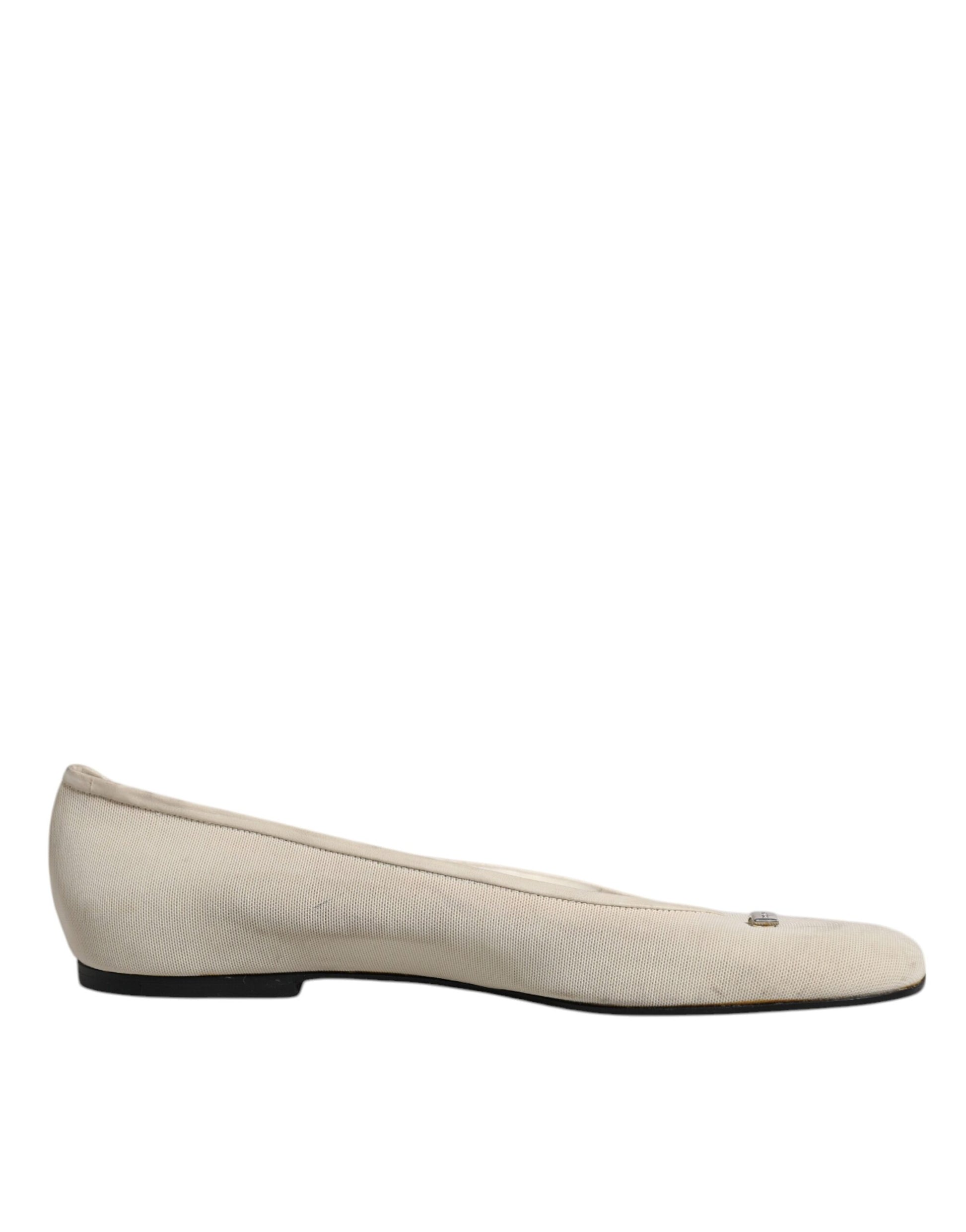 Beige Fabric Slip On Ballerina Flats Shoes