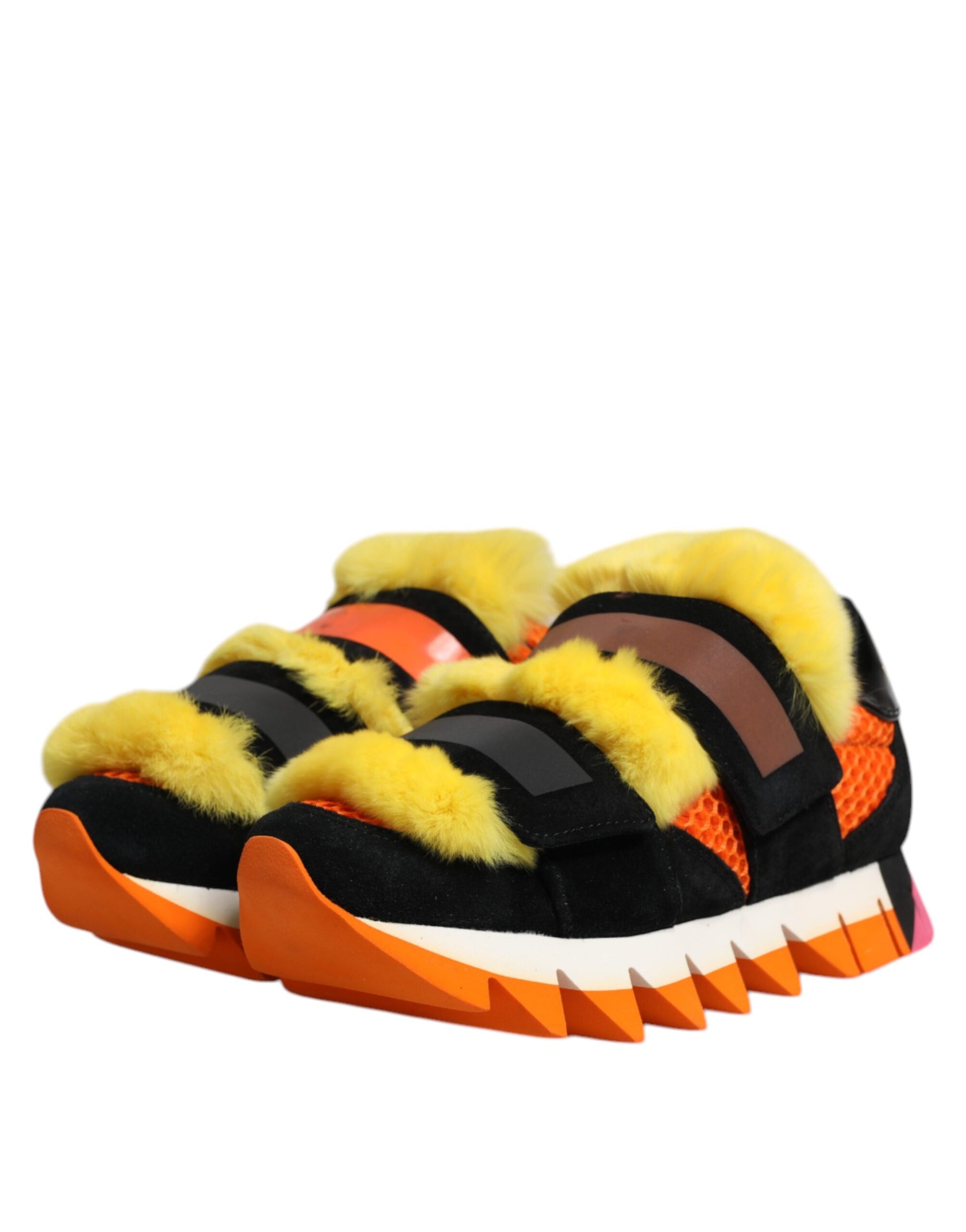 Multicolor Fur Embellished Sneakers Shoes