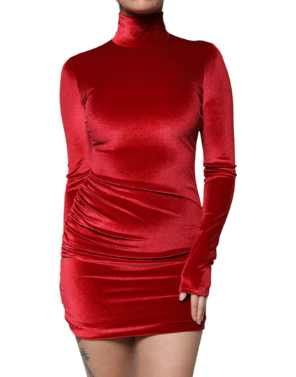 Red Velvet Long Sleeves Bodycon Mini Dress