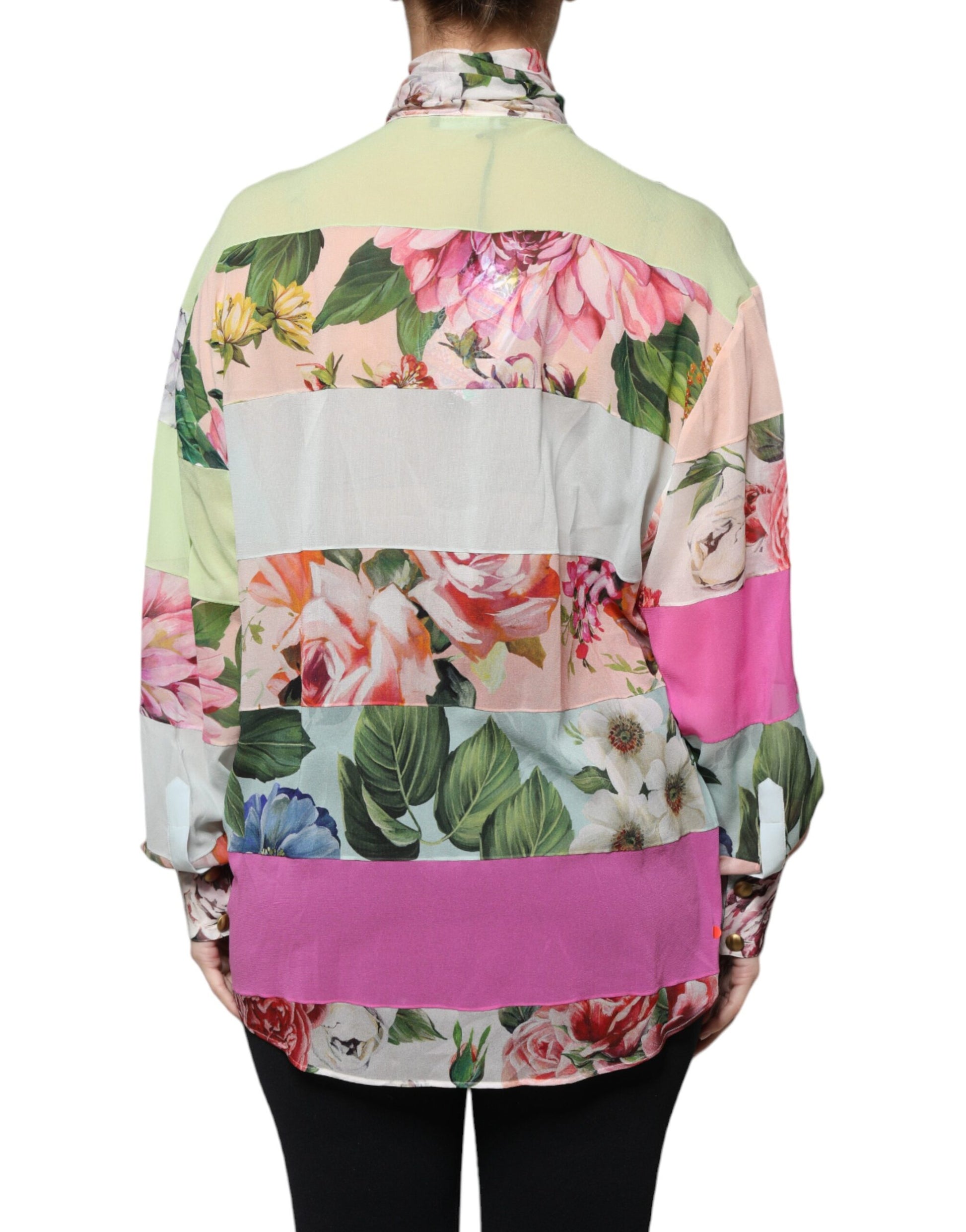 Multicolor Floral Patchwork Ascot Collar Top