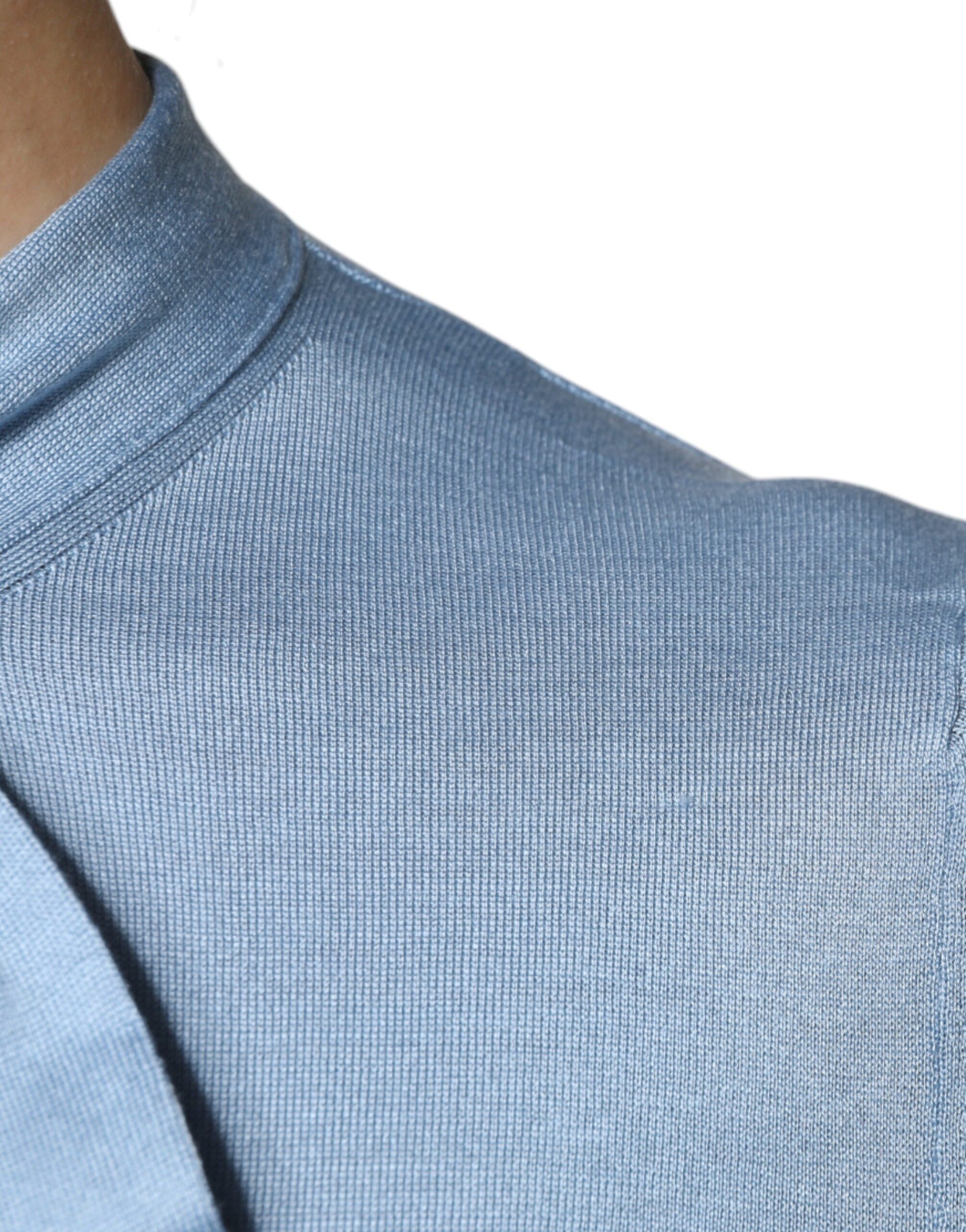 Blue Silk Knit Pullover Ascot Collar Top