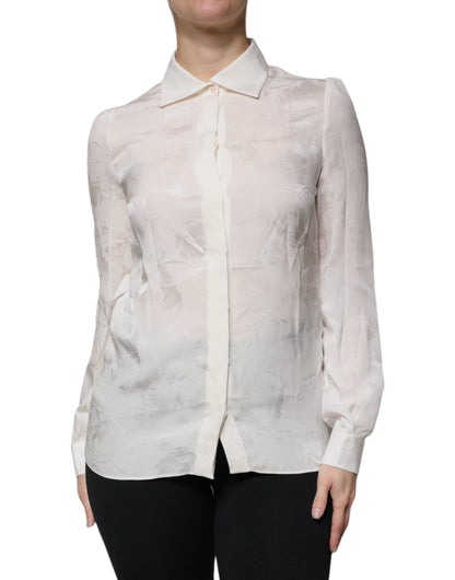 White Silk Collared Long Sleeves Shirt Top