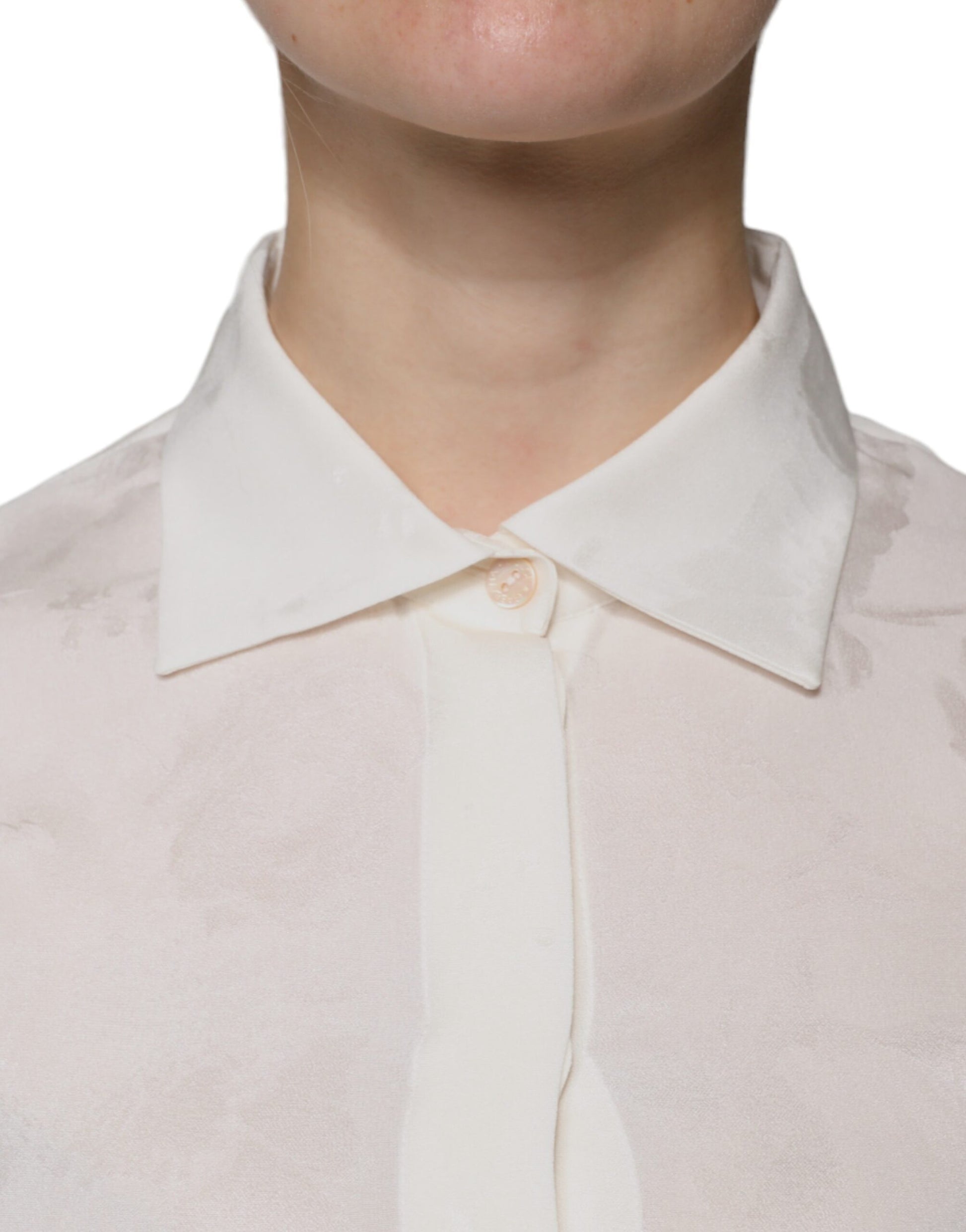 White Silk Collared Long Sleeves Shirt Top