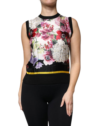 Multicolor Floral Silk Sleeveless Tank Blouse Top