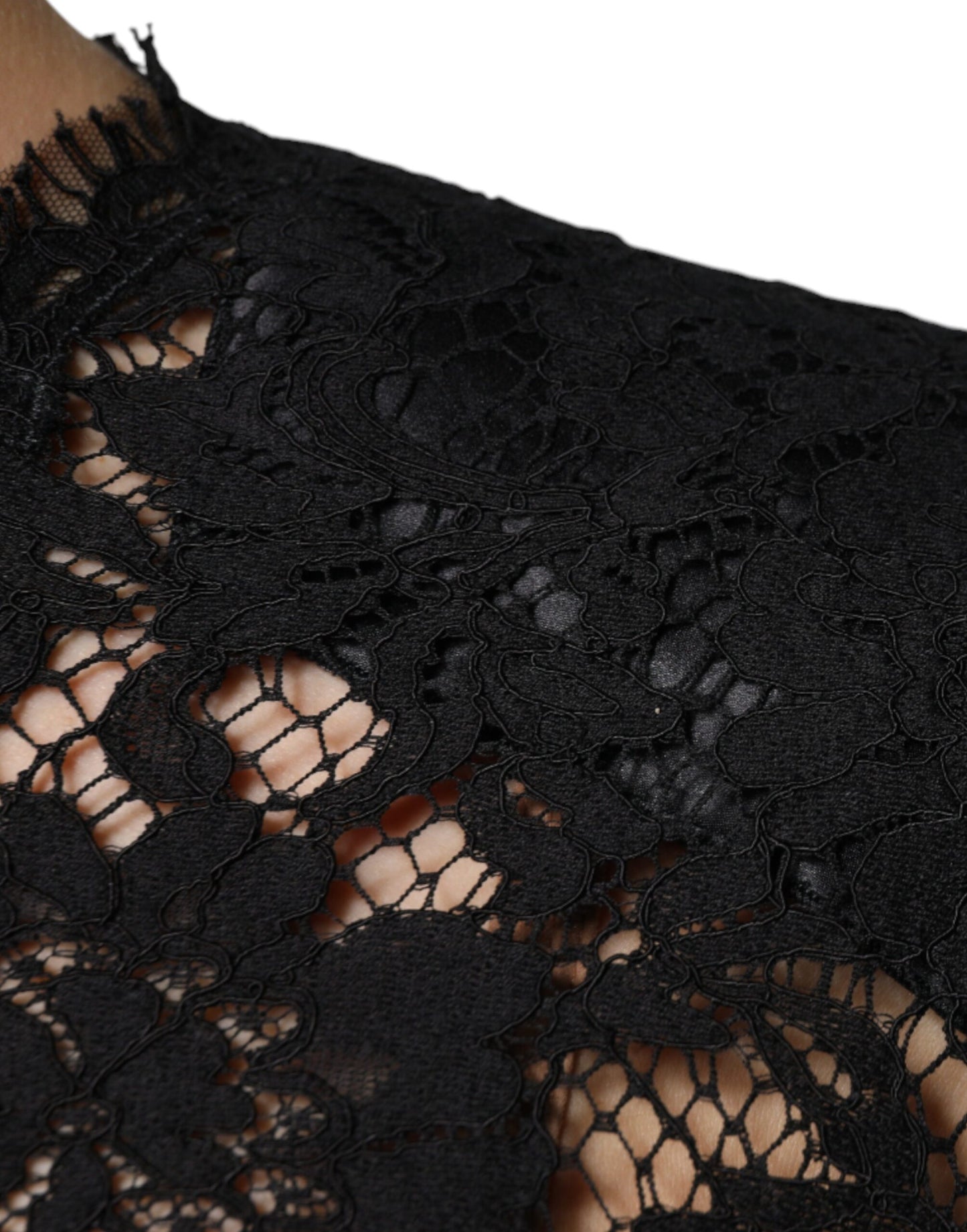 Black Floral Lace Short Sleeves Blouse Top