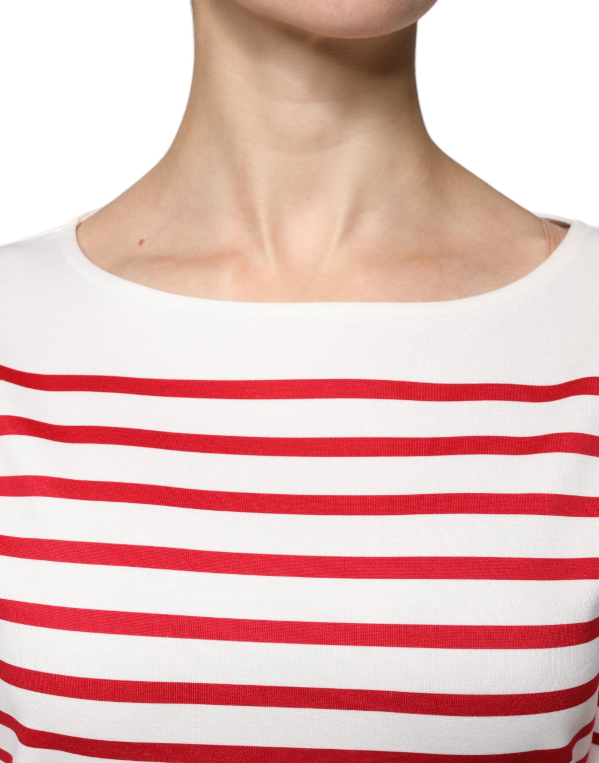 White Red Stripes Cotton Long Sleeves Top