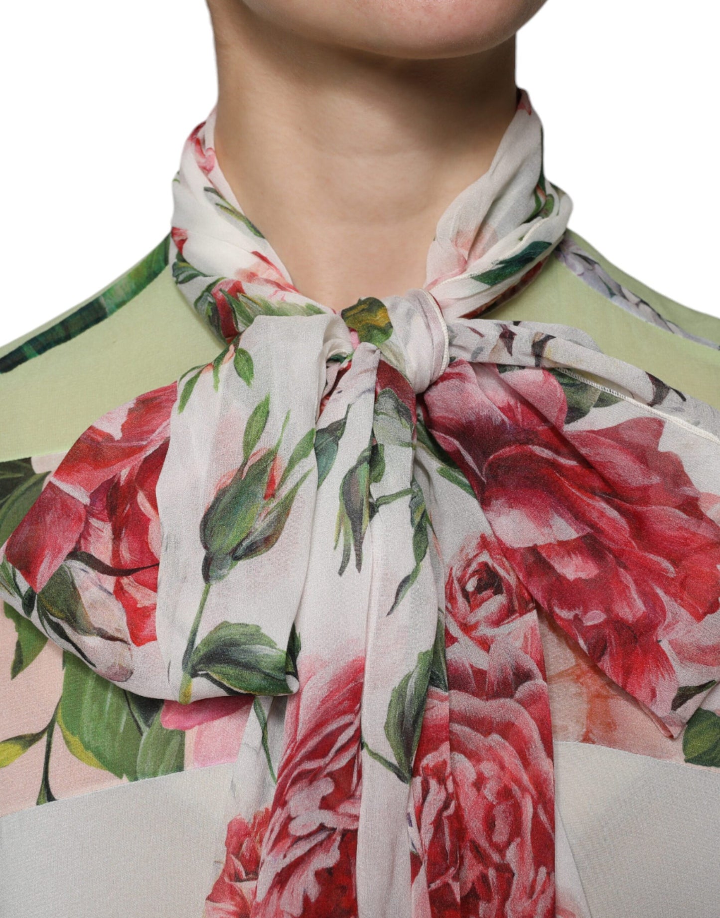 Multicolor Floral Patchwork Ascot Collar Top