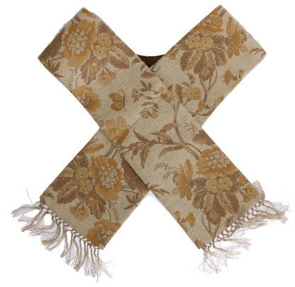 Elegant Beige Gold Jacquard Stole Scarf