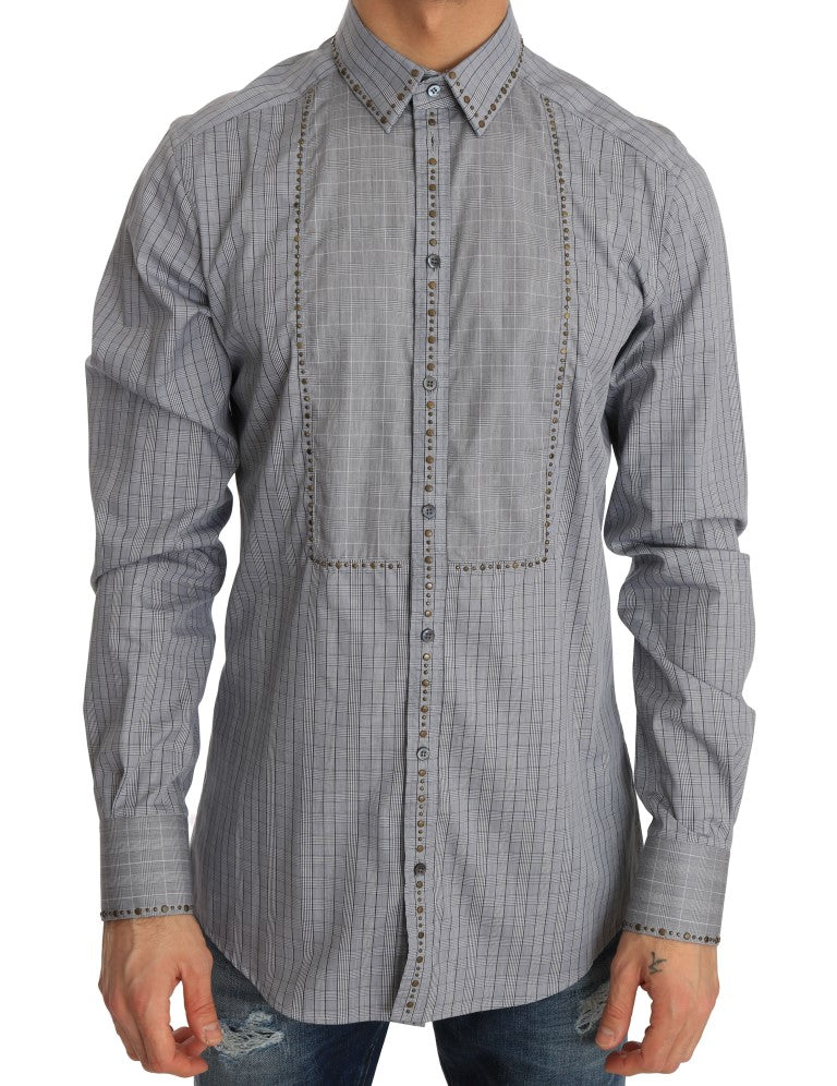 Elegant Gray Checkered Slim Fit Casual Shirt