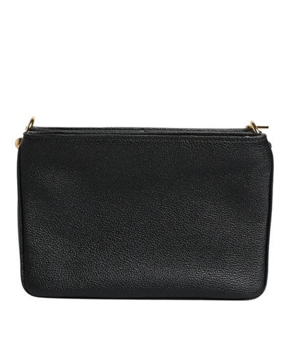 Black Grain Leather Logo Plaque Clutch Bag