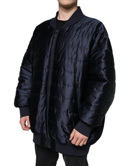 Dark Blue Quilted Full Zip Bomber Jacket