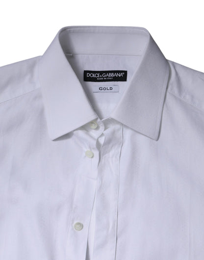 White Cotton Formal Men GOLD Dress Shirt